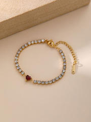 Luxury colorful cubic zircon heart tennis chain bracelet stainless steel bracelet