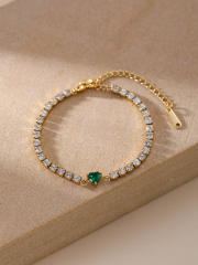 Luxury colorful cubic zircon heart tennis chain bracelet stainless steel bracelet