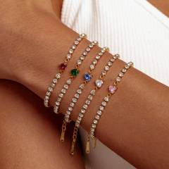 Luxury colorful cubic zircon heart tennis chain bracelet stainless steel bracelet