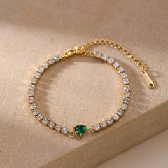 Luxury colorful cubic zircon heart tennis chain bracelet stainless steel bracelet