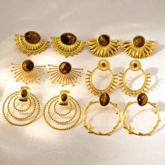 Vintage tiger eye stone statement stainless steel fun shape studs earrings collection