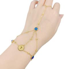 Personality hot sale mother shell heart evil eye stainless steel ring bracelet
