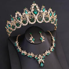 Colorful rhinestone setting baroque wedding hair crown necklace set