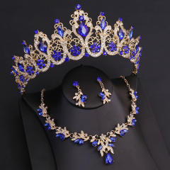 Colorful rhinestone setting baroque wedding hair crown necklace set