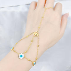 Personality hot sale mother shell heart evil eye stainless steel ring bracelet