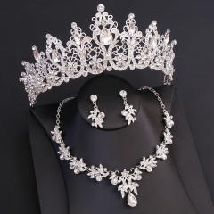 Colorful rhinestone setting baroque wedding hair crown necklace set