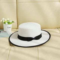 French Flat Top Straw Hat Women's Sunshade Summer Hat for Traveling Vacation Seaside