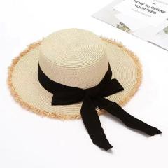 Straw hat women's summer Bow flat raffia big brim hat travel beach hat sunshade sun hat