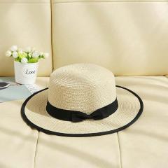 French Flat Top Straw Hat Women's Sunshade Summer Hat for Traveling Vacation Seaside