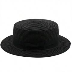 French Flat Top Straw Hat Women's Sunshade Summer Hat for Traveling Vacation Seaside