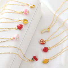 Copper gold-plated cute mini fruit necklace cherry strawberry accessories personalized pendant necklace