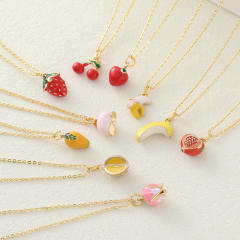 Copper gold-plated cute mini fruit necklace cherry strawberry accessories personalized pendant necklace