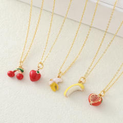 Copper gold-plated cute mini fruit necklace cherry strawberry accessories personalized pendant necklace