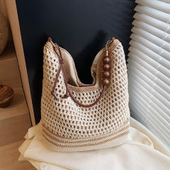 Holiday Style Woven Bag Women's 2025 Summer Fashion Knitted Shoulder Bag Large Capacity Tote Bag