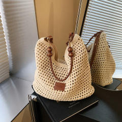 Holiday Style Woven Bag Women's 2025 Summer Fashion Knitted Shoulder Bag Large Capacity Tote Bag