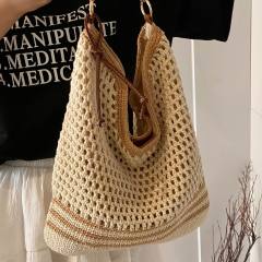 Holiday Style Woven Bag Women's 2025 Summer Fashion Knitted Shoulder Bag Large Capacity Tote Bag