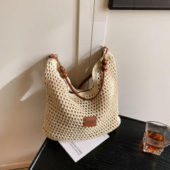 Holiday Style Woven Bag Women's 2025 Summer Fashion Knitted Shoulder Bag Large Capacity Tote Bag