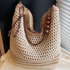 Holiday Style Woven Bag Women's 2025 Summer Fashion Knitted Shoulder Bag Large Capacity Tote Bag