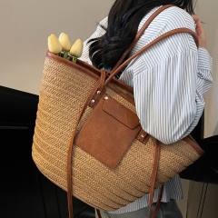 Travel Holiday Style Straw Woven Bag Women's 2025 Summer Tote Bag Large Capacity Beach Bag
