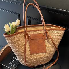 Travel Holiday Style Straw Woven Bag Women's 2025 Summer Tote Bag Large Capacity Beach Bag