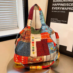 2025 Spring Ethnic Style Floral Patchwork Shoulder Bag Lazy Style Large Capacity Floral Square Tote Bag for Women