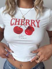 Summer New Slim-fit Hot Girl Cherry Print T-shirt Women's Leopard Print Y2K Women's Short