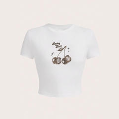Summer New Slim-fit Hot Girl Cherry Print T-shirt Women's Leopard Print Y2K Women's Short