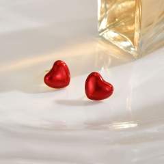 18KG enamel strawberry cherry gold plated copper huggie earrings