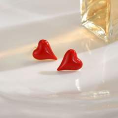 18KG enamel strawberry cherry gold plated copper huggie earrings