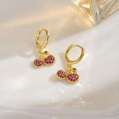 18KG enamel strawberry cherry gold plated copper huggie earrings