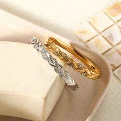 18K Gold plated twisted design stainless steel bangle diamond bangle