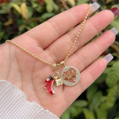 Multi-style MAMA Copper Plated 18K Gold Full Diamond Zirconium Cherry mother's day necklace