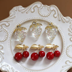 Cute White Translucent Strawberry Red Cherry Fruit Pendant diy Handmade Jewelry 1pcs price