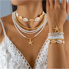 12pcs set Beach trend colorful seed beads starfish charm necklace bracelet set