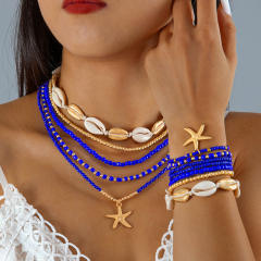 12pcs set Beach trend colorful seed beads starfish charm necklace bracelet set