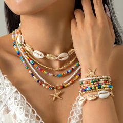 12pcs set Beach trend colorful seed beads starfish charm necklace bracelet set