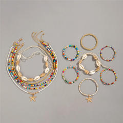 12pcs set Beach trend colorful seed beads starfish charm necklace bracelet set