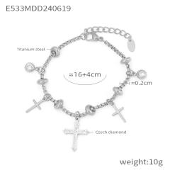 Hot diamond heart cross sunflower titanium steel plated 18k gold charm bracelet stainless steel bracelet