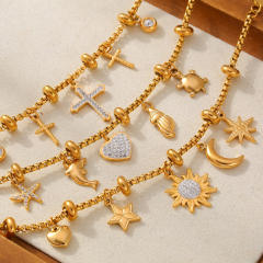 Hot diamond heart cross sunflower titanium steel plated 18k gold charm bracelet stainless steel bracelet