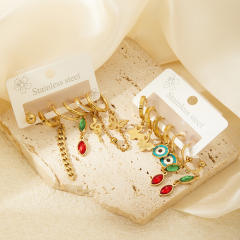 Creative Color Zircon Water Drops Titanium Steel Earrings stainless steel earrings set