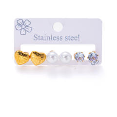 Exquisite titanium steel diamond-plated love 18k gold earrings stainless steel earrings set