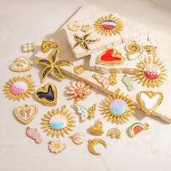 Color enamel ocean animal flower diy jewelry accessories stainless steel pendant