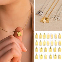 DIY jewelry accessory block pendant with initial letter stainless steel pendant