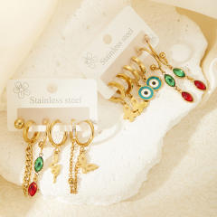 Creative Color Zircon Water Drops Titanium Steel Earrings stainless steel earrings set