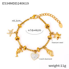 Hot diamond heart cross sunflower titanium steel plated 18k gold charm bracelet stainless steel bracelet