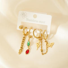 Creative Color Zircon Water Drops Titanium Steel Earrings stainless steel earrings set