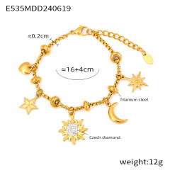 Hot diamond heart cross sunflower titanium steel plated 18k gold charm bracelet stainless steel bracelet