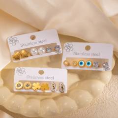 Exquisite titanium steel diamond-plated love 18k gold earrings stainless steel earrings set