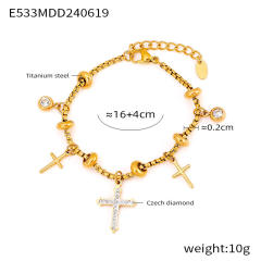 Hot diamond heart cross sunflower titanium steel plated 18k gold charm bracelet stainless steel bracelet