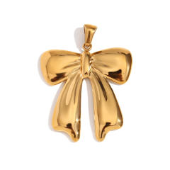 DIY jewelry accessories stainless steel plated 18K gold bow wave pearl pendant